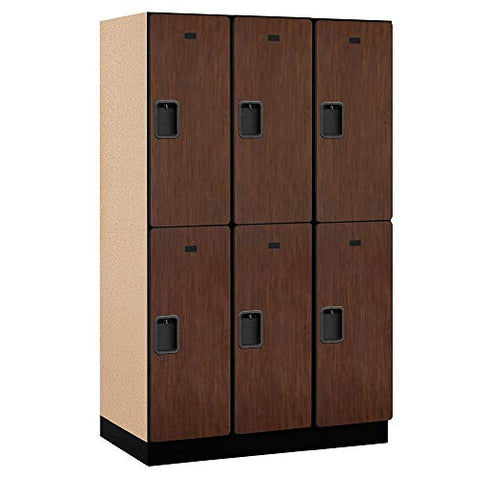 Salsbury Industries 2-Tier Extra Wide Designer Wood Locker with Three Wide Storage Units, 6-Feet High by 21-Inch Deep, Mahogany