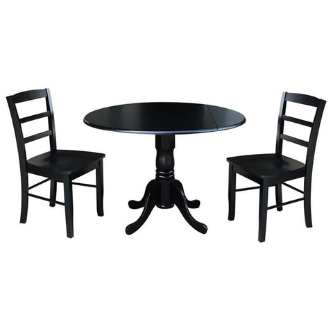 IC INTERNATIONAL CONCEPTS 42 in Dual Drop Leaf Table with 2 Ladder Back Dining Chairs - 3 Piece Dining Set
