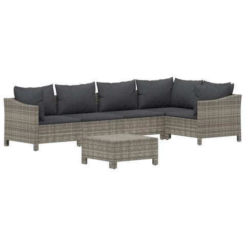 vidaXL Patio Furniture Set 6 Piece, Outdoor Armchair Sofa Ottoman with Cushions, Sectional Conversation Set for Garden Balcony, Gray Poly Rattan