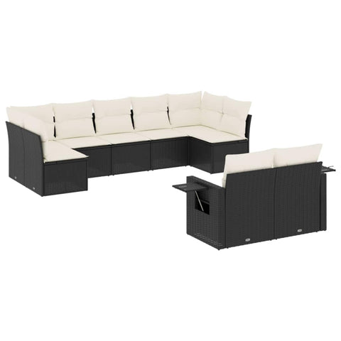 vidaXL Patio Sofa Set with Cushions 9 Piece, Outdoor Conversation Set, Sectional Sofa for Balcony Garden, Modern Style, Black Poly Rattan
