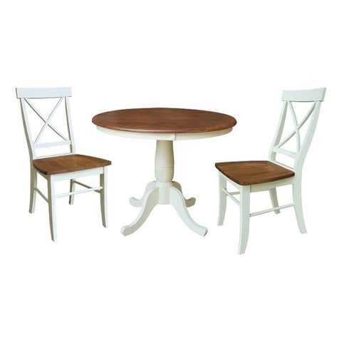 IC INTERNATIONAL CONCEPTS 36" Solid Wood Round Pedestal Dining Table with 2 X-Back Chairs - Multi-Color
