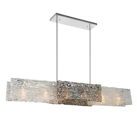 CWI Lighting Wilma 6 Light Linear Chandelier, 44 Inch Modern Kitchen Island Light Fixture with Textured Glass, Chrome Finish, for Dining Room, Living Room, Kitchen Island