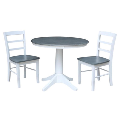 IC INTERNATIONAL CONCEPTS 36 in. Wood Dining Table with 2 Madrid Ladderback Chairs in White/Heather Gray