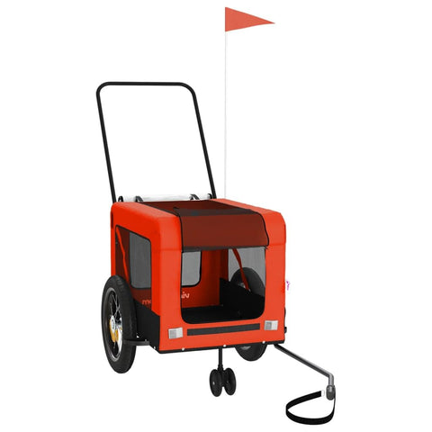vidaXL Pet Bike Trailer & Carrier with Iron Frame, Oxford Fabric and PVC Cover - Versatile and Durable in Orange and Black