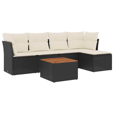 vidaXL Patio Sofa Set with Cushions 6 Piece, Outdoor Conversation Set with Storage, Patio Furniture Set, Modern Style, Black Poly Rattan