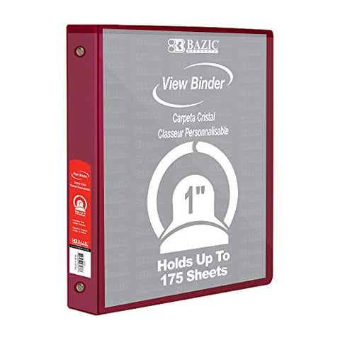BAZIC Products 3 Ring Binder 1" Economy View Binders Organizer - Burgundy, Round Ring, Hold 175 Sheets Paper, for School Office Home, 1-Count