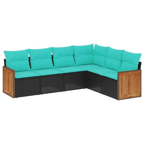 vidaXL Patio Sofa Set with Cushions 6 Piece, Outdoor Conversation Set with Storage, Patio Furniture Set, Modern Style, Black Poly Rattan