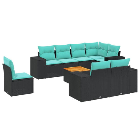 vidaXL 9 Piece Garden Sofa Set with Cushions Black Poly Rattan