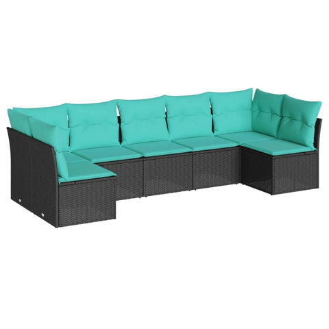 vidaXL Patio Sofa Set with Cushions - Comfortable 7-Piece Black Poly Rattan Outdoor Furniture for Patio/Terrace/Garden - Modular Design & Washable Covers