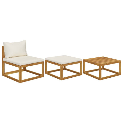 vidaXL 3 Piece Patio Lounge Set - Weather Resistant Outdoor Furniture with Cream Cushions, Solid Acacia Wood, Ideal for Garden/Patio/Balcony Spaces