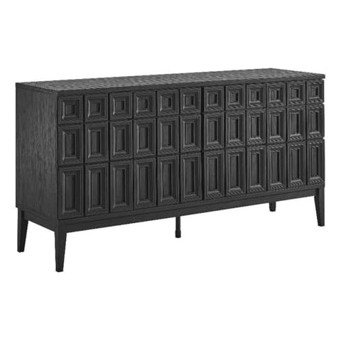 Modway Samos 62 Inch Retro Modern Sideboard with Storage in Black - Geometric Door Design Buffet Cabinet for Dining Room, Hallway, Living Room - Media Console Stand for Wall-Mounted TVs