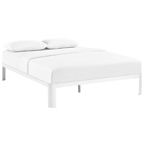 Modway Corinne Steel Modern Mattress Foundation Full Bed Frame with Wood Slat Support in White