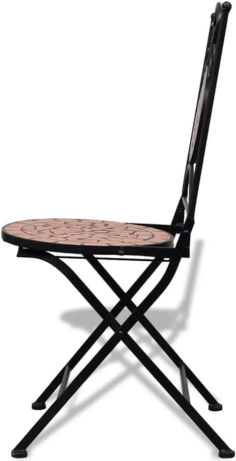 vidaXL Folding Bistro Chairs 2 Pcs, Folding Metal Bistro Outdoor Chair for Patio, Wooden Patio Chair for Deck Front Porch, Ceramic Terracotta