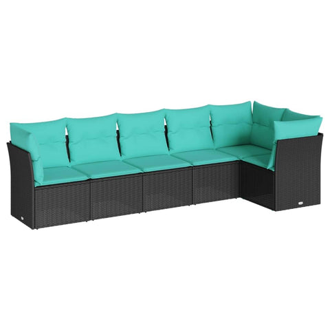 vidaXL Patio Sofa Set Outdoor Furniture - 6 Piece Black Poly Rattan with Cushions, Weather-, Modular Garden Sofa for Terrace, Backyard, Deck, UV-