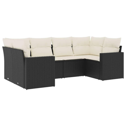 vidaXL Patio Sofa Set with Cushions 6 Piece, Outdoor Conversation Set, Sectional Sofa for Balcony Garden, Patio Furniture, Black Poly Rattan