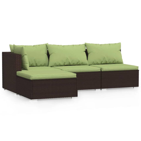 vidaXL 4 Piece Trendy Patio Lounge Set - Brown Poly Rattan with Comfortable Green Cushions - Outdoor Furniture Set for Gardens, Patios and Balconies