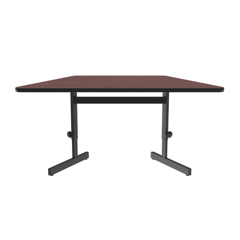 Correll 30"x60"Trapezoid Adjustable Height Training Table, Computer Work Station Desk Mahogany HP Laminate Top, Heavy Duty Steel Frame (CSA3060TR-20)