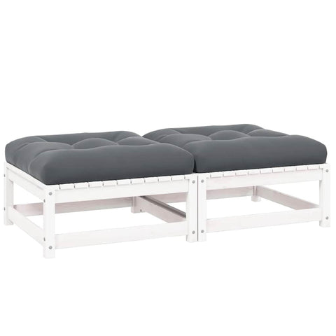 vidaXL Outdoor Patio Footstools - Set of 2, Comfy White Solid Pinewood Footrests with Cushions, Stable and Durable, Easy-to-Assemble, Ideal for Garden Lounge Sets.