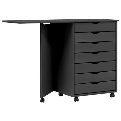 vidaXL Moss Grey Solid Wood Pine Rolling Cabinet with Desk 7 Drawers Mobile Filing Versatile Rustic Office Storage Solutions Chest of Wooden File Under Wheeled Drawer Trolley
