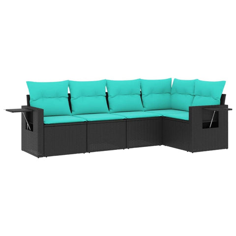 vidaXL Patio Sofa Set with Cushions 5 Piece, Outdoor Conversation Set, Sectional Sofa for Balcony Garden, Modern Style, Black Poly Rattan