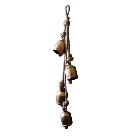 Kalalou NKC3786 Four Hanging Bells with Rope, Gold