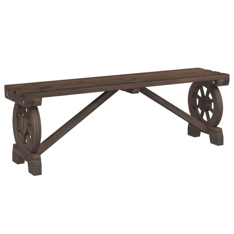 vidaXL Rustic 45.3"" Wagon Wheel Patio Bench - Solid Fir Wood Outdoor Seating for Garden/Terrace, Brown Finish, Seats Two, 365112