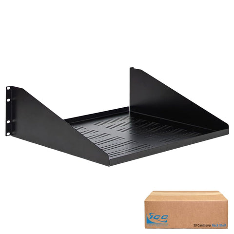 ICC 3U Cantilever Rack Shelf, Heavy-Duty Ventilated Steel Tray for 19" Network Equipment Racks, 15" Deep, 50 lbs Capacity, Single-Pack, Black