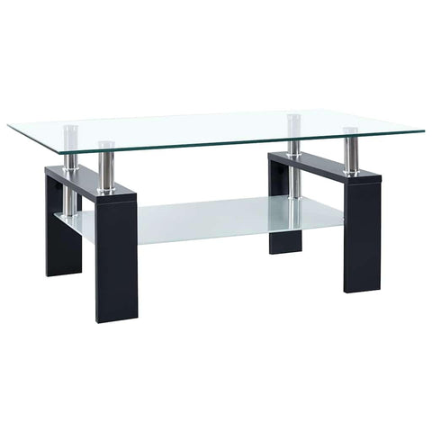 vidaXL Coffee Table with Black Melamine Frame and Tempered Glass Top, Side Table for Living Room, 37.4''x21.7''x15.7'', Black and Transparent