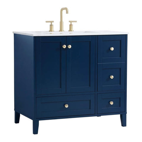 Elegant Decor Sommerville 36" Steel and Wood Single Bathroom Vanity in Blue