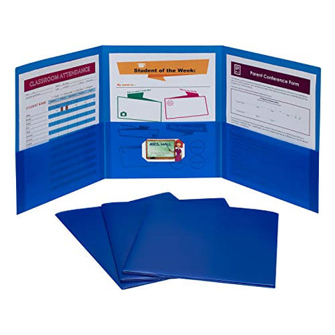 C-Line 3-Pocket Tri-Fold Heavyweight Poly Portfolios, Blue, Box of 24 (33945-24)