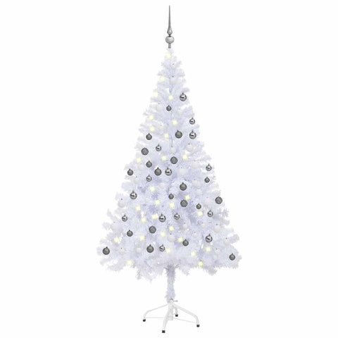 vidaXL Pre-lit Artificial Xmas Tree with Balls - Snowy White LED Christmas Tree, 230 Branches, 47.2" Height, Reusable, Easy Assembly, USB Powered