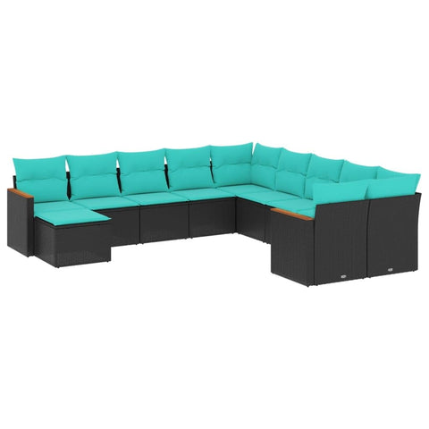 vidaXL Patio Sofa Set with Cushions 11 Piece, Outdoor Conversation Set, Sectional Sofa for Balcony Garden, Modern Style, Black Poly Rattan