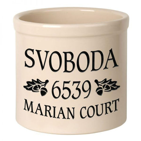 Whitehall 2528BK Personalized Oak Leaf 2 Gallon Stoneware Crock with Ceramic Material in Black 9.75 x 9.75 x 9