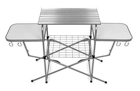 Camco Olympian Deluxe Portable Grill Table - Provides Plenty of Room for Grilling Gear While Camping - Folding Grilling Table Collapses for Compact Storage - Supports Up to 100lb (57293)