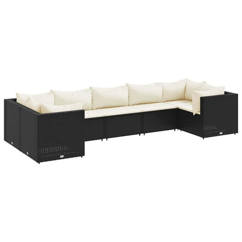 vidaXL 6 Piece Patio Lounge Set - Modular Black Poly Rattan Outdoor Seating with Cushions for Garden/Patio - Weather-