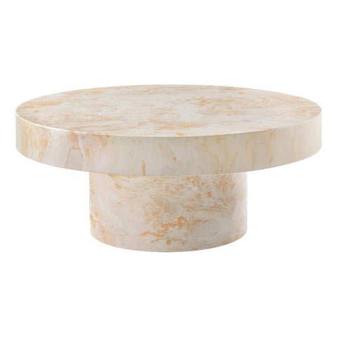 Modway Alora Round Concrete Coffee Table with Faux Stone Finish in Honey Onyx - Cement Accent Table for Living Room - Stone Patio Center Table - Indoor Outdoor 34 Inch Low Coffee Table