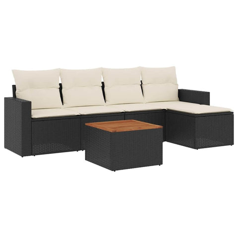 vidaXL Patio Sofa Set with Cushions 6 Piece, Outdoor Conversation Set with Storage, Patio Furniture Set, Modern Style, Black Poly Rattan