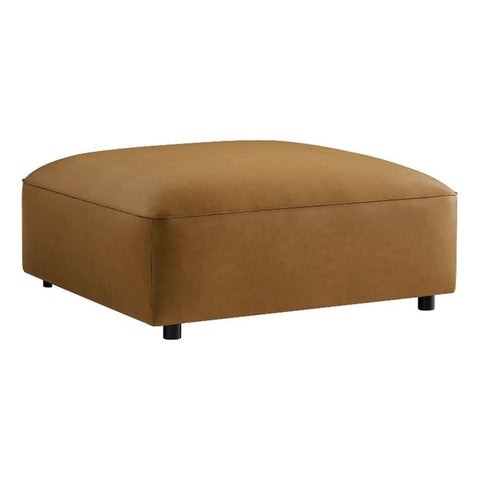 Modway Auren Vegan Leather Ottoman in Camel - Large Square Faux Leather Foot Rest - Oversized Ottoman Seat for Living Room, Apartment, Loft