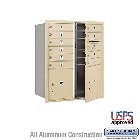 Recessed Mounted 4C Mailbox-37-1/2 H-10 MB1 DRS/1 PL4/1 PL4.5-Sandstone-Front Load -for use with USPS Lock
