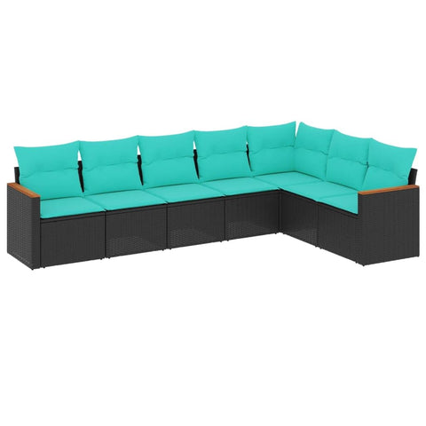 vidaXL Patio Sofa Set with Cushions 7 Piece, Outdoor Conversation Set, Sectional Sofa for Balcony Garden, Modern Style, Black Poly Rattan