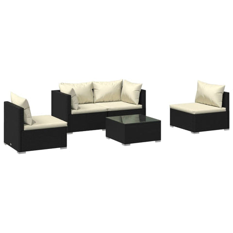 vidaXL Patio Lounge Set 5 Piece with Cushions Garden Outdoor Lawn Yard Terrace Balcony Seat Seating Lounge Sofa Chair Furniture Poly Rattan Black