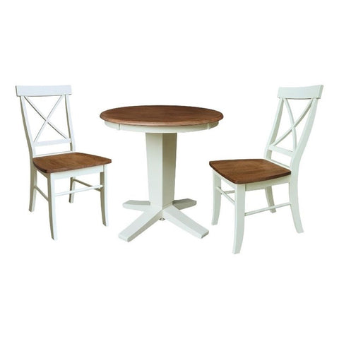 IC INTERNATIONAL CONCEPTS 30" Solid Wood Round Top Pedestal Dining Table with 2 Chairs - Multi-Color