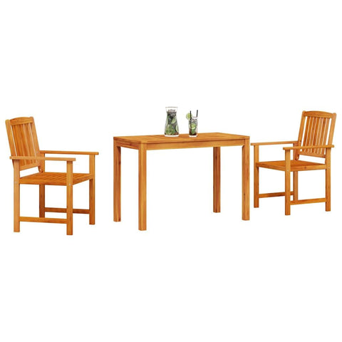 vidaXL Garden Dining Set 3 pcs Brown Solid Acacia Wood, Modern outdoor dining set for your garden, featuring a rectangular table, durable patio chairs, and beige acacia decor