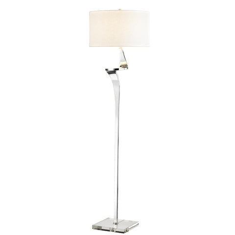 BETHEL A Chrome SWIVELED Frame with A Clear Crystal Base Floor LAMP and A White Drum Shade