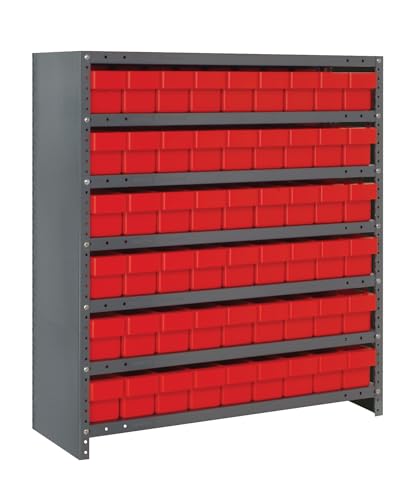 Quantum Storage Systems CL1839-604RD Closed Shelving System with Super Tuff Euro Drawers, 54 QED604 Shelf Bins, 18" D x 36" W x 39" H, Red