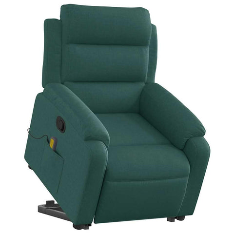 vidaXL Dark Green Stand-Up Power Lift Recliner - Fabric Massage Armchair with Manual Tilt for Comfortable Seating, Living Room Decor