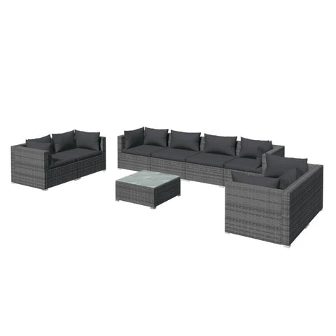 vidaXL Patio Lounge Set 9 Piece with Cushions Garden Outdoor Lawn Yard Terrace Balcony Seat Seating Sofa Lounge Set Furniture Poly Rattan Gray