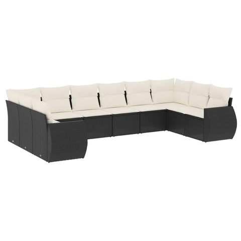 vidaXL Patio Sofa Set with Cushions 10 Piece, Outdoor Conversation Set, Sectional Sofa for Balcony Garden, Patio Furniture, Black Poly Rattan