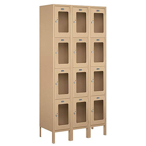 Salsbury Industries S-64365TN-U 12" Four Tier, 3 Wide x 6 Feet High x 15 Inches Deep, Unassembled See-Through Metal Locker, Tan