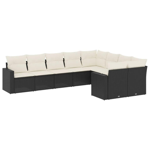 vidaXL Patio Sofa Set with Cushions 9 Piece, Outdoor Conversation Set, Sectional Sofa for Balcony Garden, Patio Furniture, Black Poly Rattan
